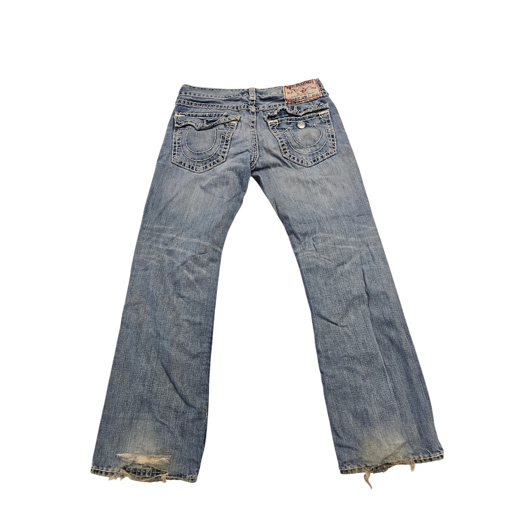 True Religion Ricky Super T Jeans Mens 36 Light Wash Straight Leg Distressed USA